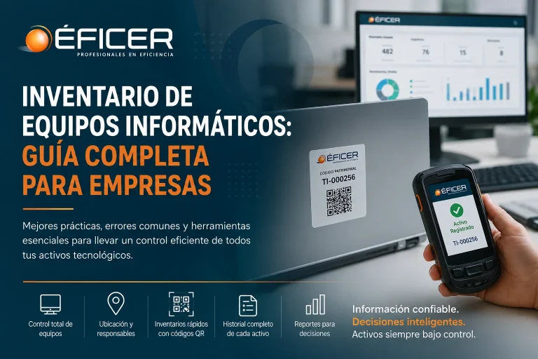 Inventario de equipos informáticos utilizando códigos QR para controlar activos tecnológicos en una empresa.