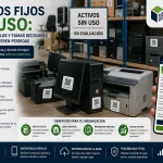 Activos fijos sin uso almacenados y clasificados para su evaluación mediante códigos QR y control patrimonial.