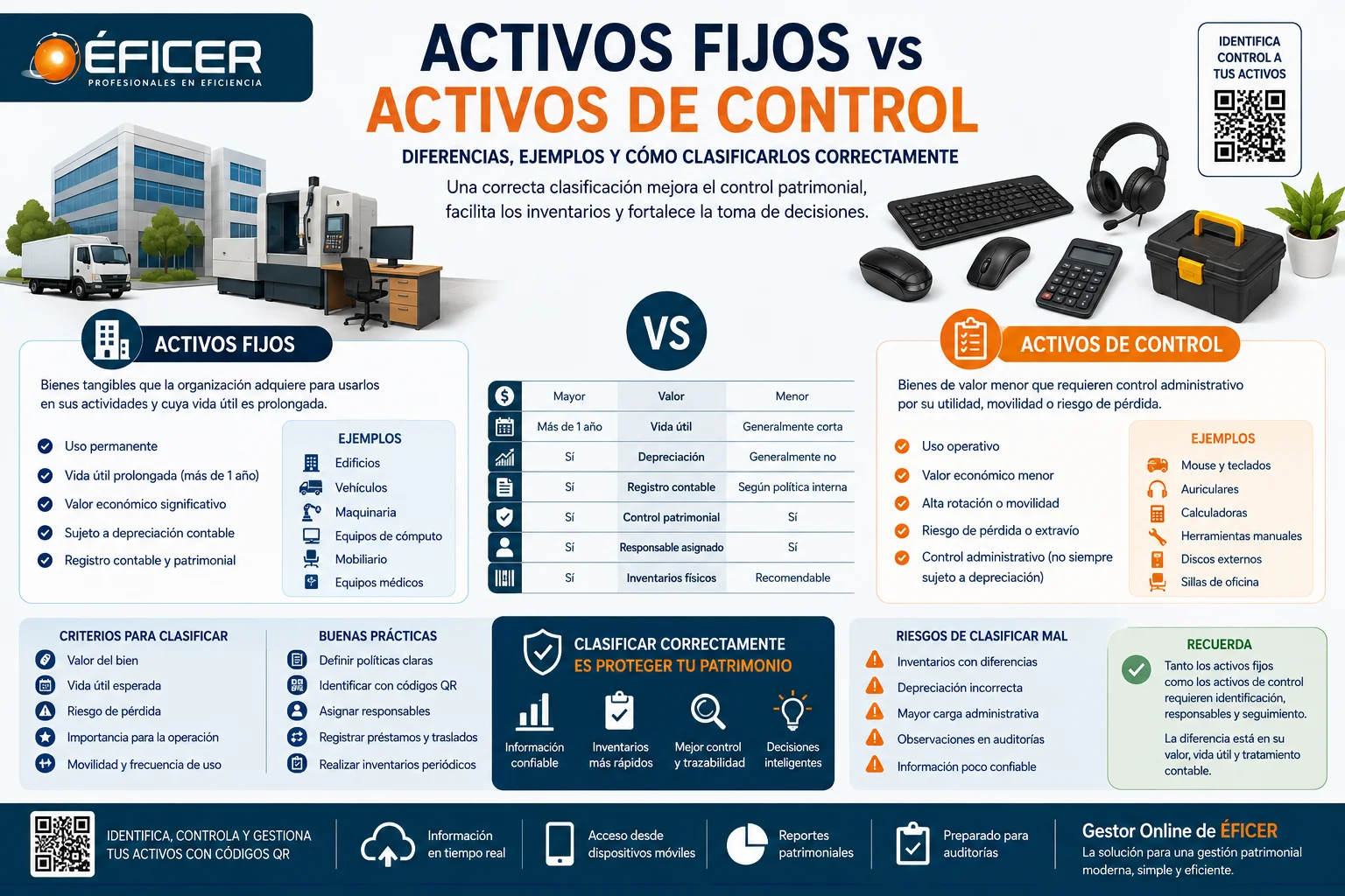 Comparación entre activos fijos y activos de control para una correcta clasificación patrimonial.