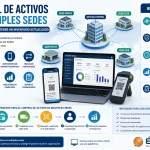 Control de activos en múltiples sedes mediante inventarios coordinados, códigos QR y gestión patrimonial centralizada.