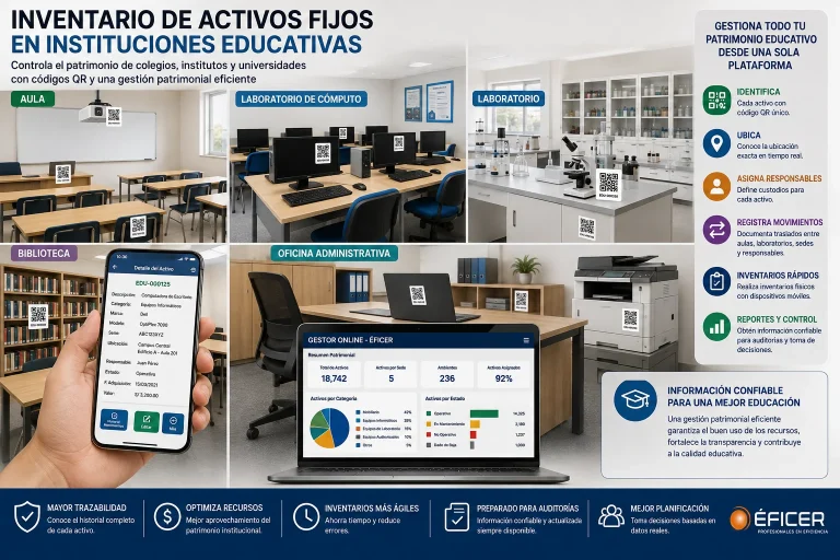 Inventario de activos fijos en instituciones educativas mediante códigos QR para controlar el patrimonio de colegios, institutos y universidades.
