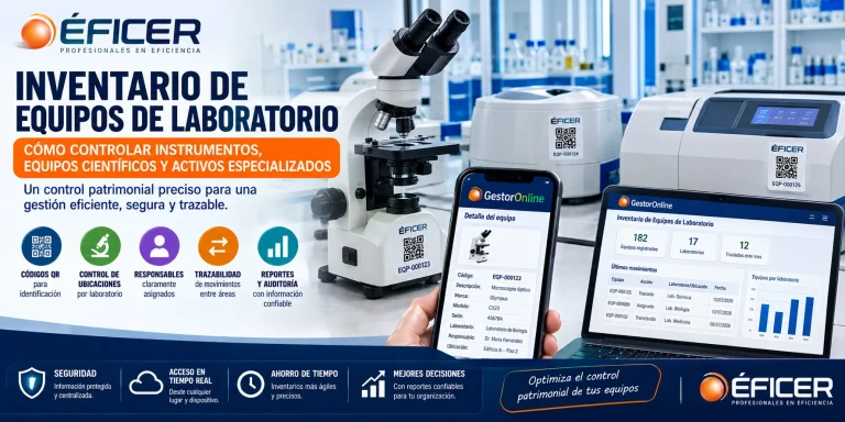 Inventario de equipos de laboratorio mediante códigos QR para controlar instrumentos científicos y activos especializados.