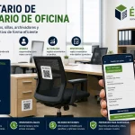 Inventario de mobiliario de oficina mediante códigos QR para controlar escritorios, sillas y archivadores.